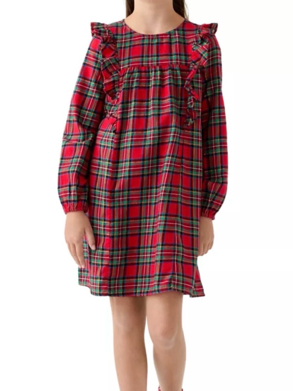 Crown & Ivy Girls Red Green Tartan Plaid Flannel Holiday Dress Small (7) New w/t